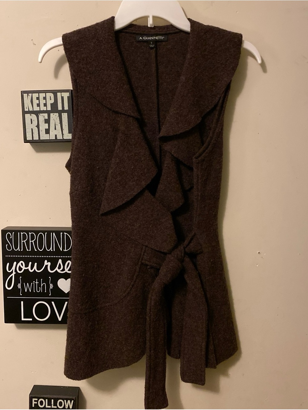Women's brown sleeveless wrap vest